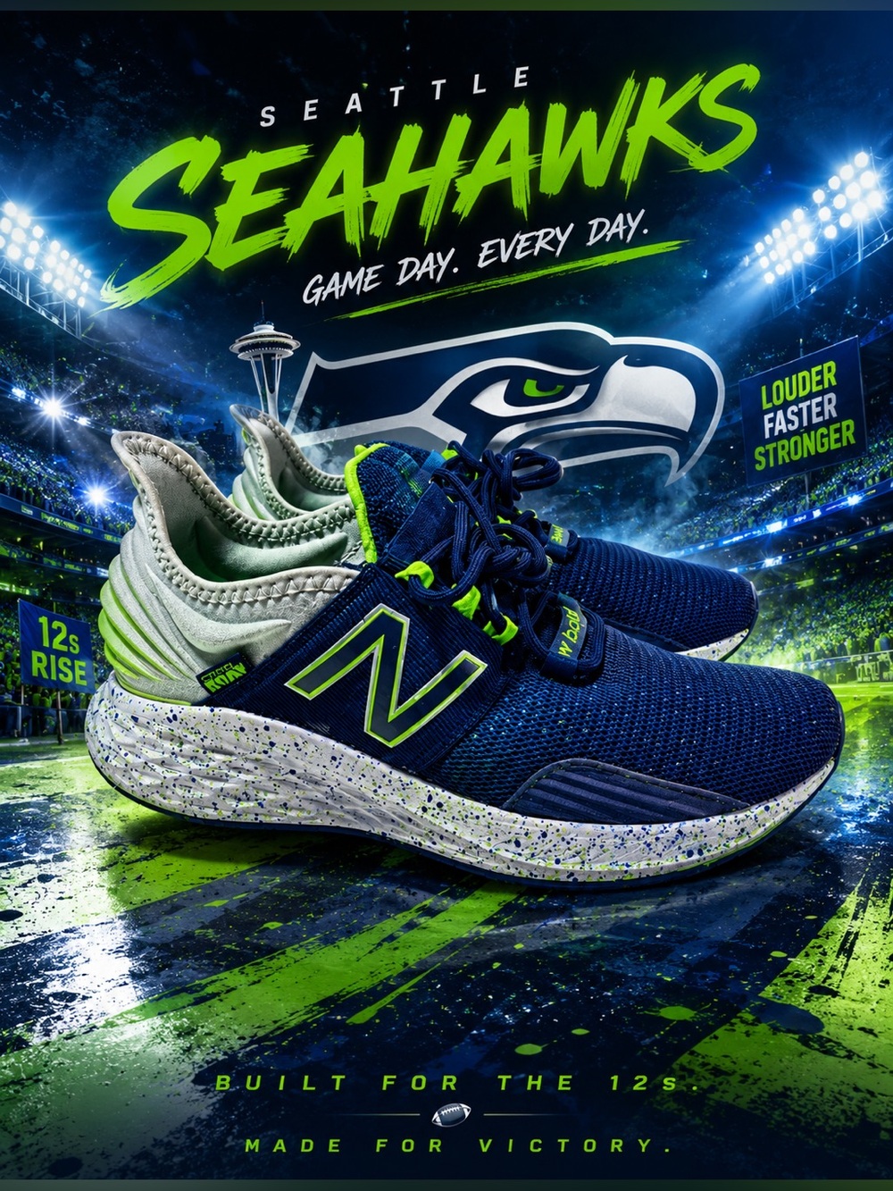 New Balance Fresh Foam Seahawks Color Sneakers Women’s Sz 8 Blue Gray Lime Green